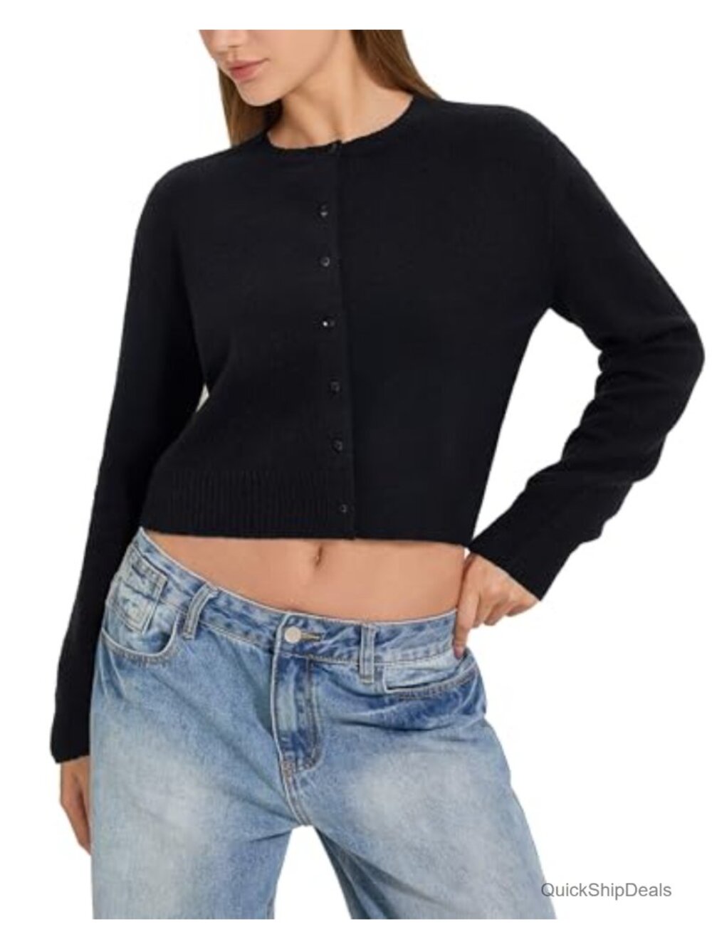 Cropped Knit Cardigan Long Sleeve Button Up Y2K Fall Top